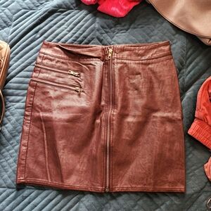 Maroon Leather Mini Skirt